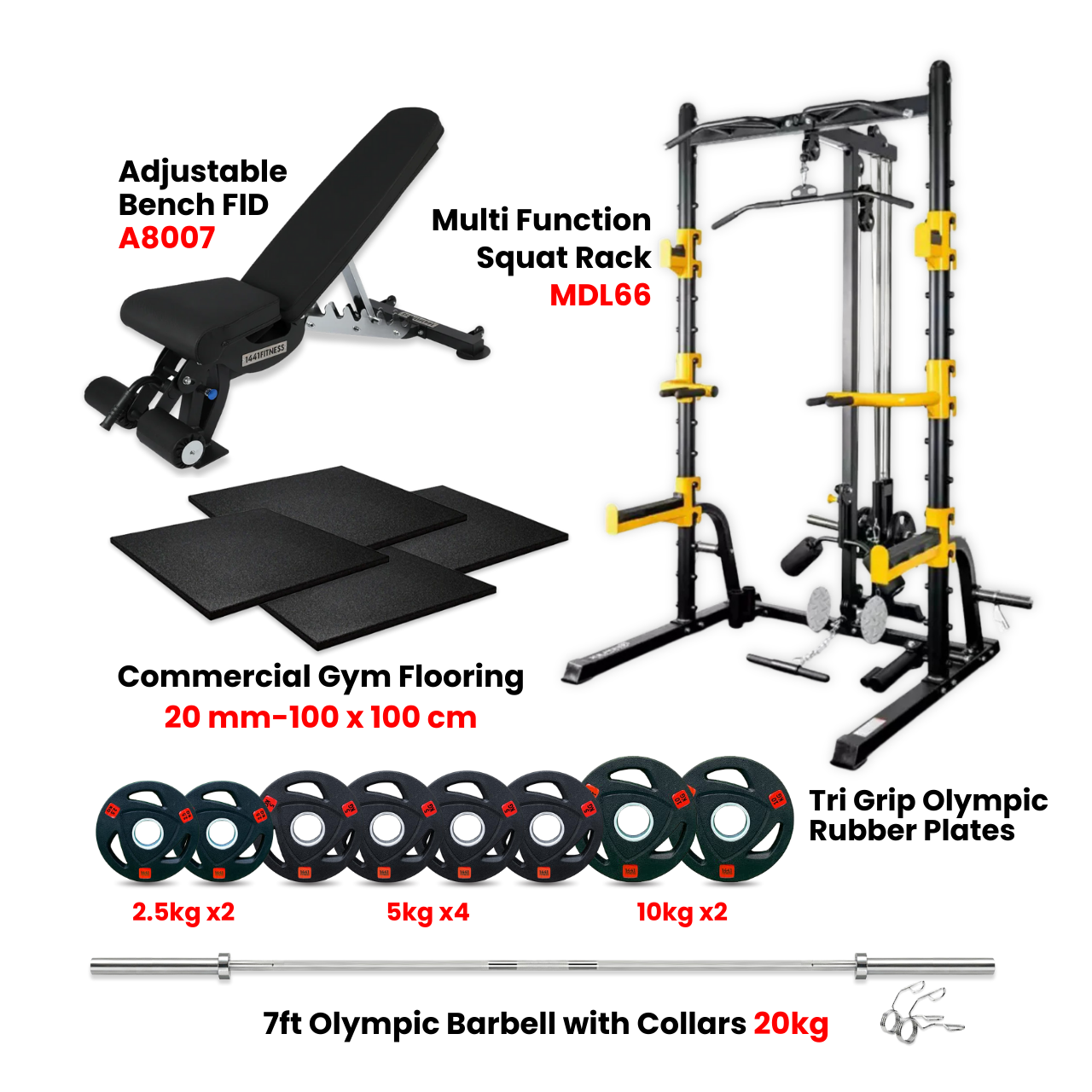 MDL 66 Multi Function Rack Combo with Plate Set Bench and Flooring - Bundle Offer